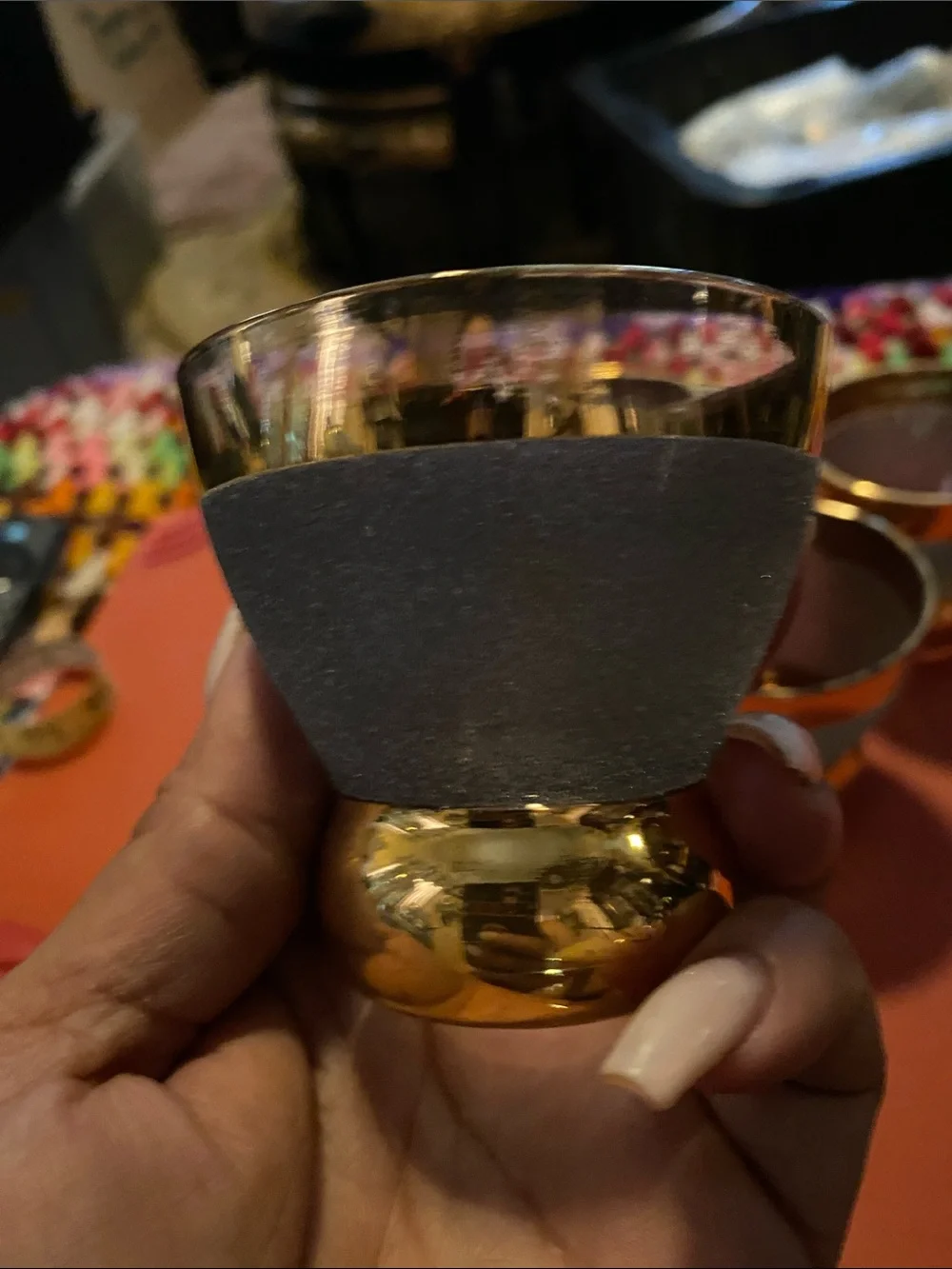Vintage 1950’s Libbey Dark/Gray and 24K Gold Rim Double Shots - Set of 6